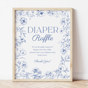 Poster Signe de Baby shower Bleu Chinoiserie