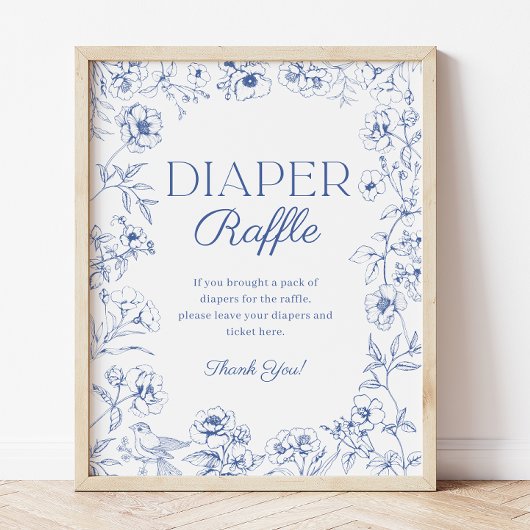 Poster Signe de Baby shower Bleu Chinoiserie