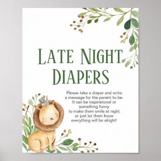 Poster Signe de Baby shower de nuit Lion vert (Devant)