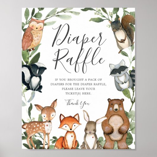 Poster SIGNE DE Baby shower Déchets de bois Animaux (Devant)