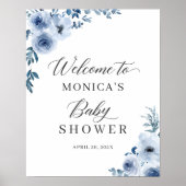 Poster SIGNE DE Baby shower Floral Bleu Dusty (Devant)