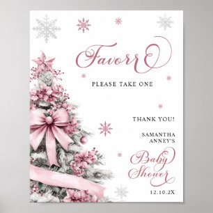 Poster Signe de Baby shower rose de Noël d'hiver