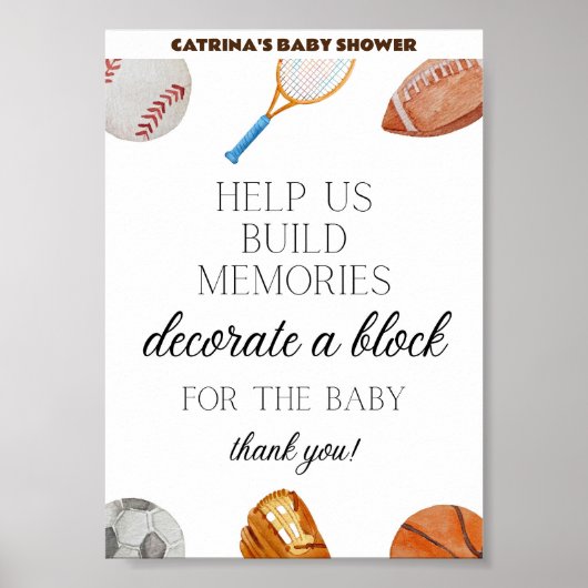 Poster SIGNE DE Baby shower Sportif Allstar 5x7 (Devant)