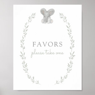 Poster Signe de Baby shower Vert éléphant Faveurs