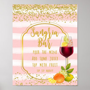 Poster signe de bar sangria fruits confettis rose et or