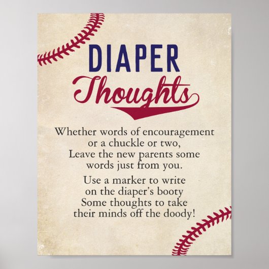 Poster Signe de baseball Thème Baby shower couche Pensées (Devant)