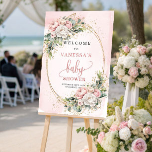 Poster Signe de bienvenue Baby Shower Boho Blush Rose Flo