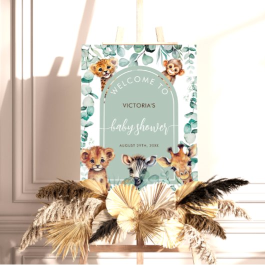 Poster Signe de bienvenue Baby Shower Boho Chic Animaux d