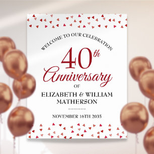 Poster Signe de bienvenue Cœurs d'amour Rubis 40e Anniver