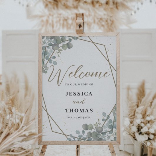 Poster Signe de bienvenue de mariage au feuillage d'eucal