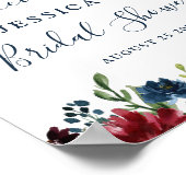Poster Signe de bienvenue de mariage floral bleu bordeaux (Coin)