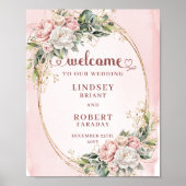 Poster Signe de bienvenue de mariage floral rose pâle min (Devant)