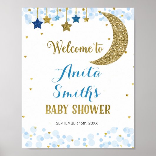 Poster signe de bienvenue du baby shower bleu lune (Devant)