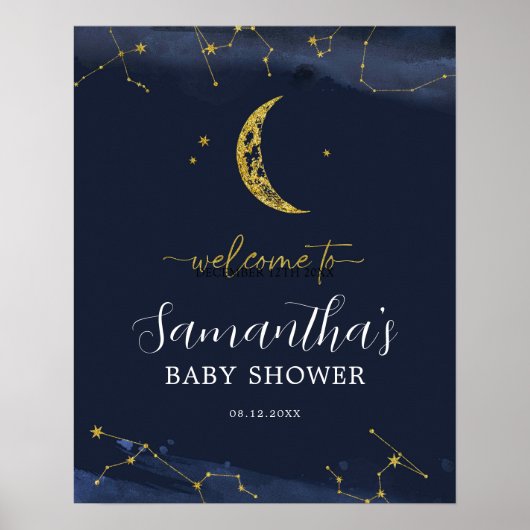 Poster Signe de bienvenue du Baby shower de la Lune (Devant)
