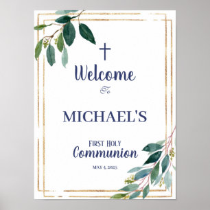 Poster Signe de bienvenue du premier garçon communion