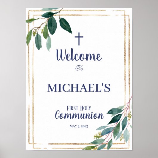 Poster Signe de bienvenue du premier garçon communion (Devant)