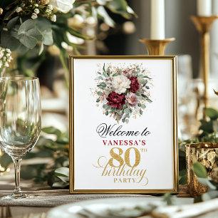 Poster Signe de bienvenue élégant rose bordeaux pour anni