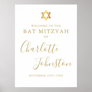 Poster Signe de bienvenue en or écriture Bat Mitzvah Bar