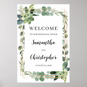 Poster Signe de bienvenue en or succulent pour le dîner d