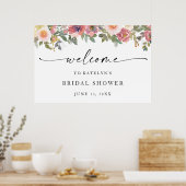 Poster Signe de bienvenue Fête de Mariage Fleurs roses (Cuisine)