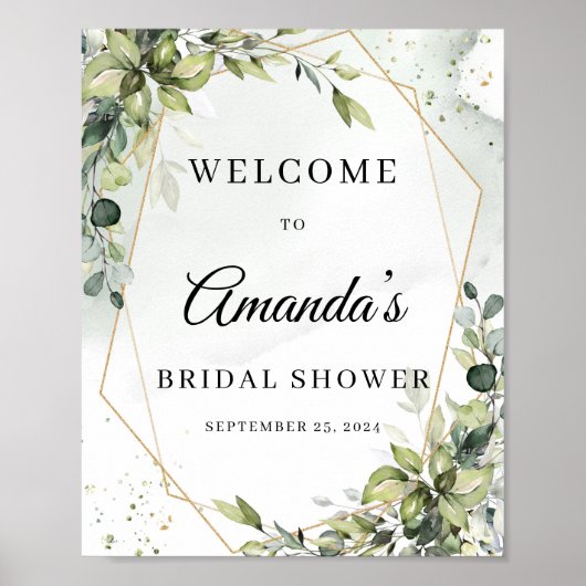 Poster Signe de bienvenue géométrique or feuillage boho (Devant)