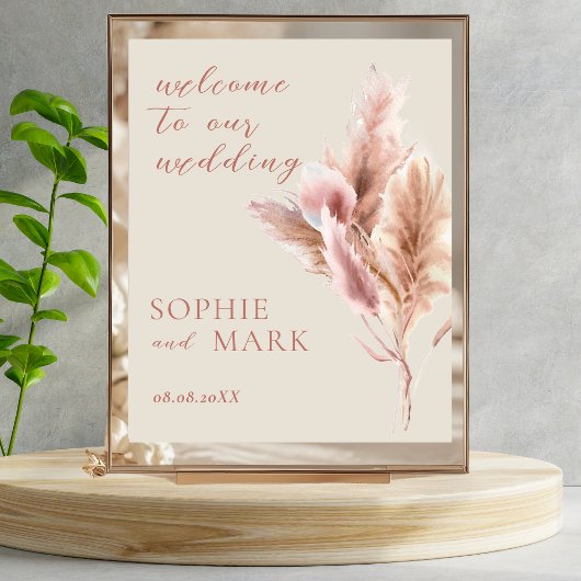 Poster Signe de bienvenue mariage aquarelle boho herbe de