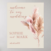 Poster Signe de bienvenue mariage aquarelle boho herbe de (Devant)