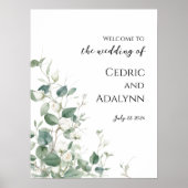 Poster signe de bienvenue mariage élégant aquarelle verdu (Devant)