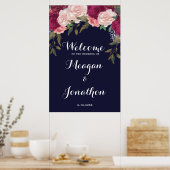 Poster signe de bienvenue mariage floral de marine (Cuisine)