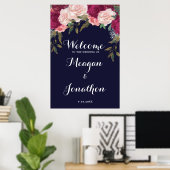 Poster signe de bienvenue mariage floral de marine (Bureau à domicile)