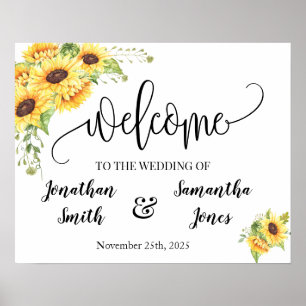 Poster signe de bienvenue mariage pays chic tournesols