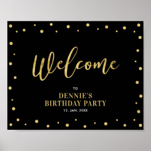 Poster Signe de bienvenue moderne en confettis or et noir