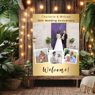 Poster Signe de bienvenue photo en or pour les 50 ans de