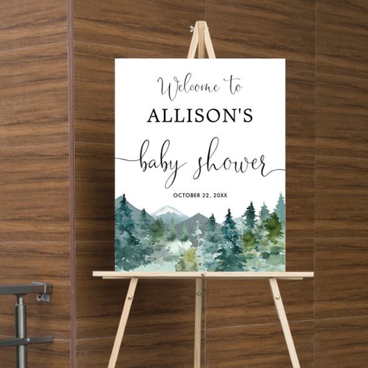 Poster Signe de bienvenue pour baby shower dans une forêt