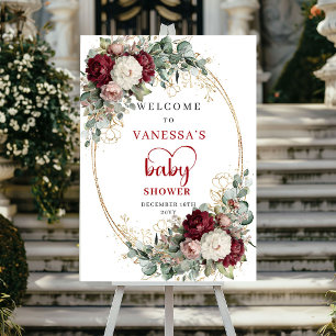 Poster Signe de bienvenue pour Baby Shower Deep Red Burgu