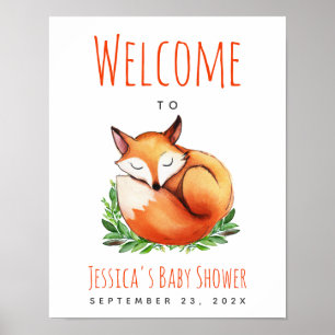 Poster Signe de bienvenue pour Baby Shower Renard endormi