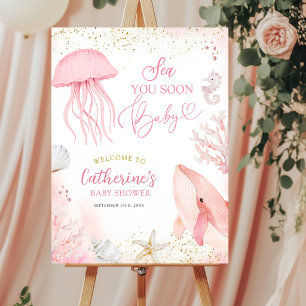 Poster Signe de bienvenue pour Baby Shower Rose Sea You S
