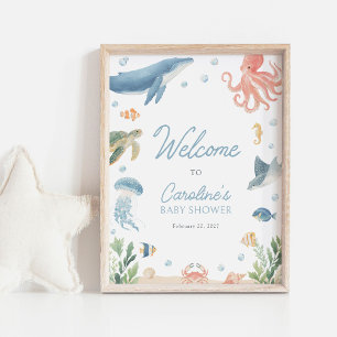 Poster Signe de bienvenue pour Baby Shower Sous l'océan