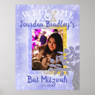 Poster Signe de bienvenue pour Bat Mitzvah bleu et or