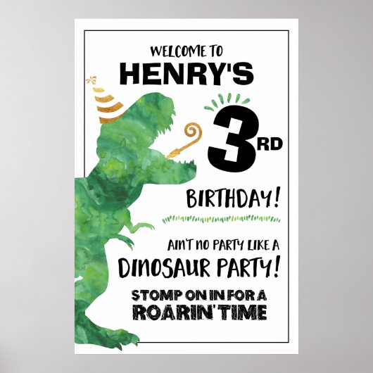 Poster Signe de bienvenue pour l'anniversaire d'un dinosa (Devant)