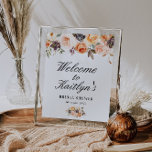 Poster signe de bienvenue pour une baby shower de mariage<br><div class="desc">belles fleurs aquarelles automnales or et rose. Le texte et les couleurs de ce panneau d'affichage peuvent être modifiés.</div>