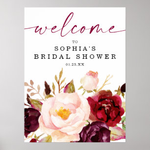 Poster Signe de bienvenue pour une douche de mariée flora