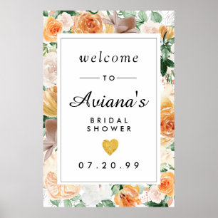Poster Signe de bienvenue pour une douche de mariée flora