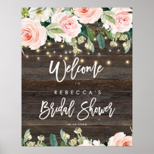 Poster signe de bienvenue rose à fleurs rustiques