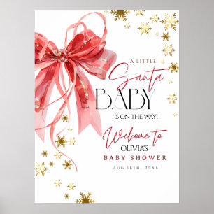 Poster Signe de bienvenue Santa Baby Noël Rouge et Or