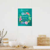 Poster signe de bienvenue turquoise de la douche tropical (Cuisine)