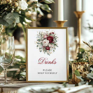 Poster Signe de Buissons de Mariage Marsala Rouge Boisson