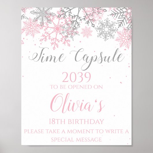 Poster Signe de capsule temporelle Winter ONEderland rose (Devant)