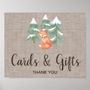 Poster Signe de cartes et cadeaux de renard Woodland