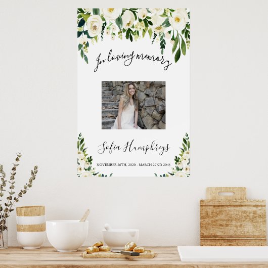 Poster Signe de célébration de vie florale blanche, signe (Cuisine)